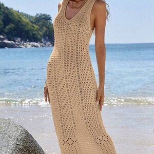 H19 CROCHET MIDI DRESS - NATURAL